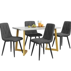 Ensemble table et chaises 117x68x75 cm avec 4 chaises, rectangulaire, assise rembourrée et piètement métal doré