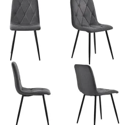 Ensemble table et chaises 117x68x75 cm avec 4 chaises, rectangulaire, assise rembourrée et piètement métal doré