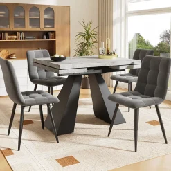 Ensemble table et chaises 99x74x77 cm extensible 99-159 cm avec 4 chaises en velours, structure métal