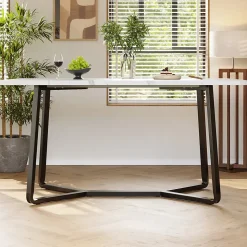 Ensemble Table et Chaises - Table Rectangulaire et 4 Chaises Velours, Salle à Manger Moderne, Plateau Effet Marbre, Gris et Blanc