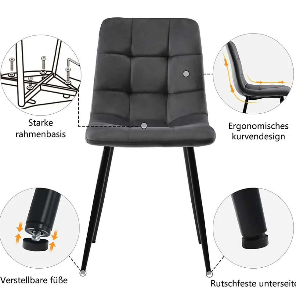 Ensemble table et chaises 117x75x75 cm table rectangulaire avec 4 chaises assise rembourrée gris
