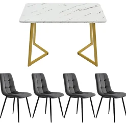 Ensemble table et chaises 117x75x75 cm table rectangulaire avec 4 chaises assise rembourrée gris