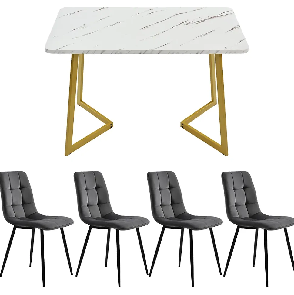 Ensemble table et chaises 117x75x75 cm table rectangulaire avec 4 chaises assise rembourrée gris
