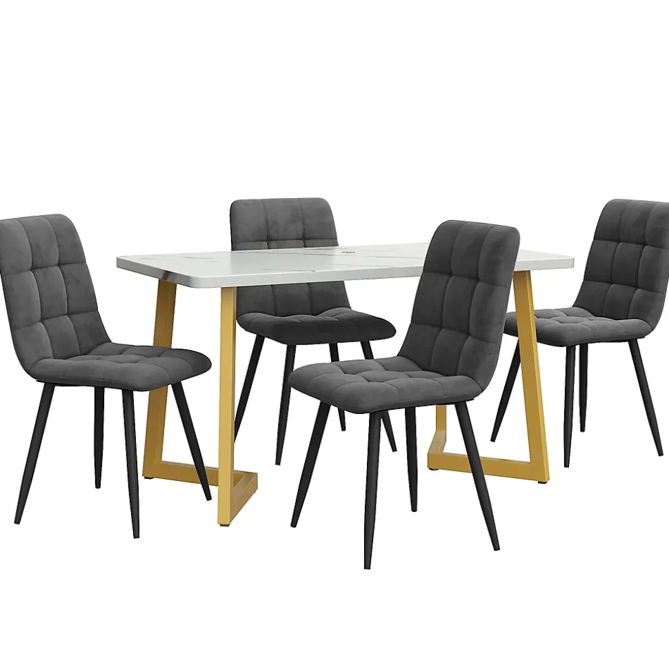 Ensemble table et chaises 117x75x75 cm table rectangulaire avec 4 chaises assise rembourrée gris