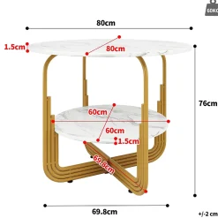 Ensemble table et chaises ronde 80x76 cm avec 4 chaises assise rembourrée velours structure métal doré