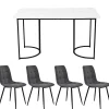 Ensemble table et chaises 140x80x75 cm avec 4 chaises, table rectangulaire MDF marbre, chaises en lin
