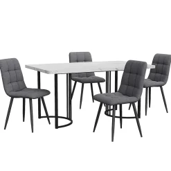 Ensemble table et chaises 140x80x75 cm avec 4 chaises, table rectangulaire MDF marbre, chaises en lin