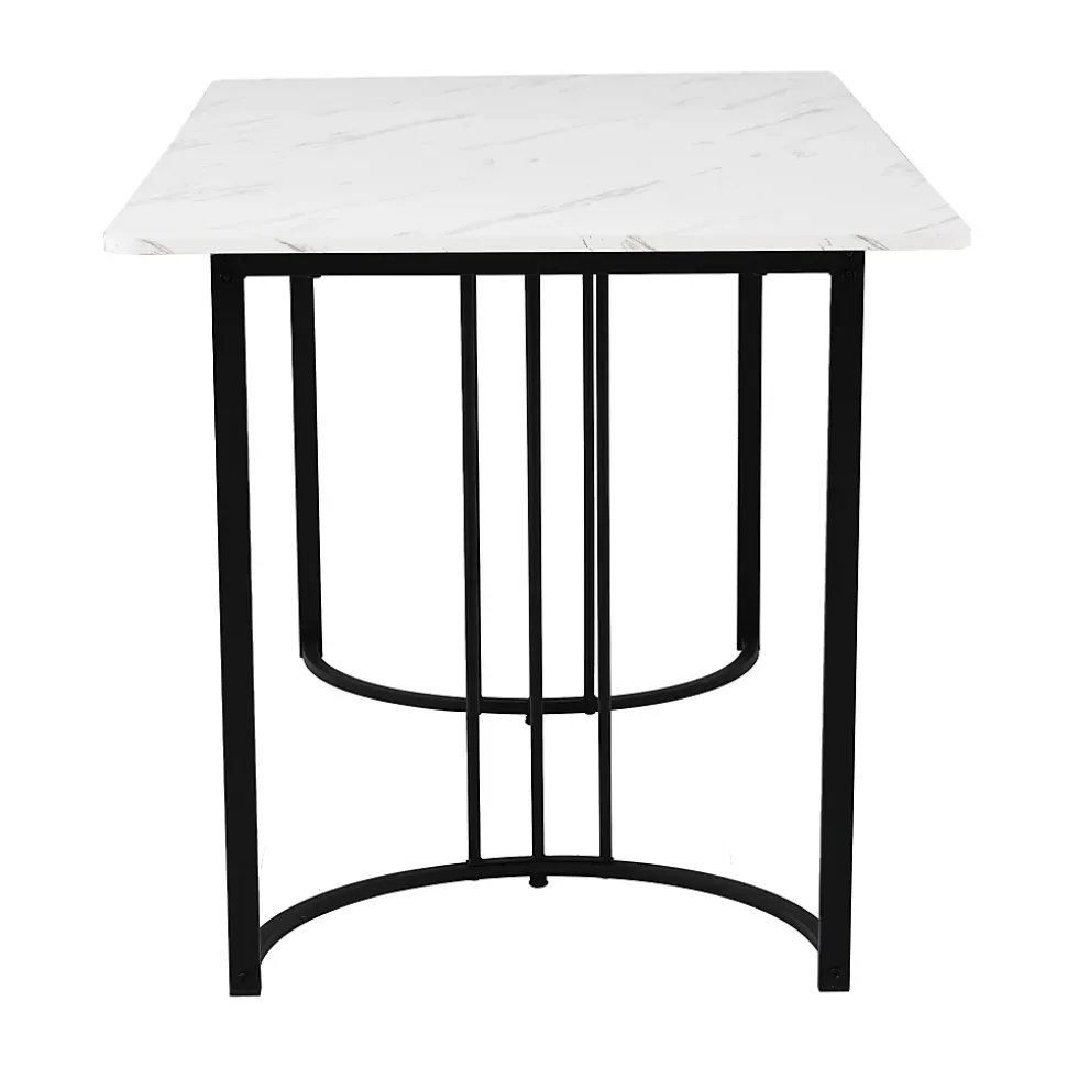 Ensemble table et chaises 140x80x75 cm avec 4 chaises, table rectangulaire MDF marbre, chaises en lin