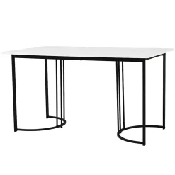 Ensemble table et chaises 140x80x75 cm avec 4 chaises, table rectangulaire MDF marbre, chaises en lin