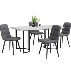 Ensemble table et chaises 140x80x75 cm avec 4 chaises, table rectangulaire MDF marbre, chaises en lin