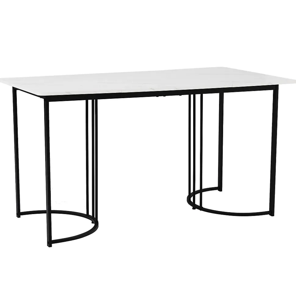 Ensemble table et chaises 140x80x75 cm avec 4 chaises, table rectangulaire MDF marbre, chaises en lin