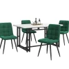 Ensemble table et chaises 140x80 cm avec 4 chaises assise rembourrée velours vert et pieds métal