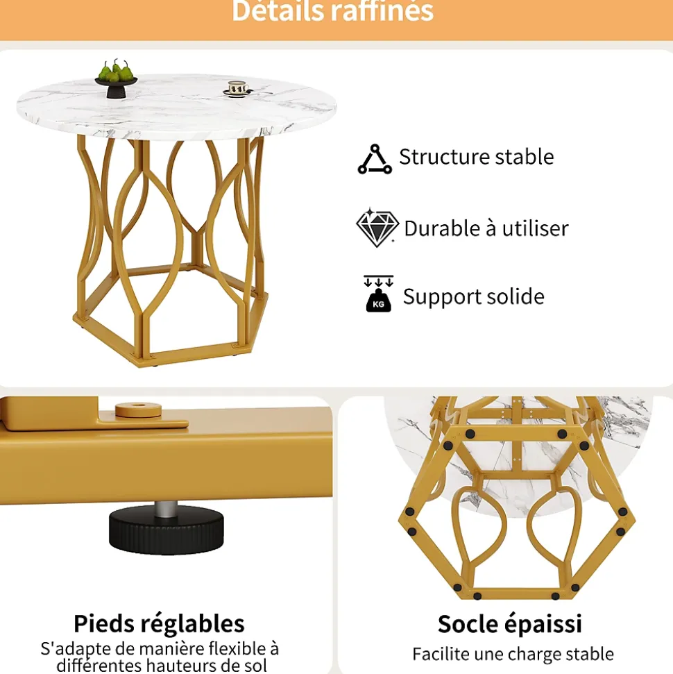 Ensemble Table et Chaises - Table Ronde et 4 Chaises Velours, Salle à Manger Moderne avec Pieds Métal Doré, Vert et Blanc
