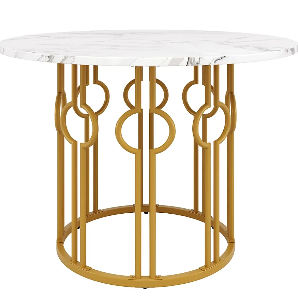 Ensemble table et chaises 100x100x76 cm avec 4 chaises, table ronde MDF effet marbre et chaises en velours