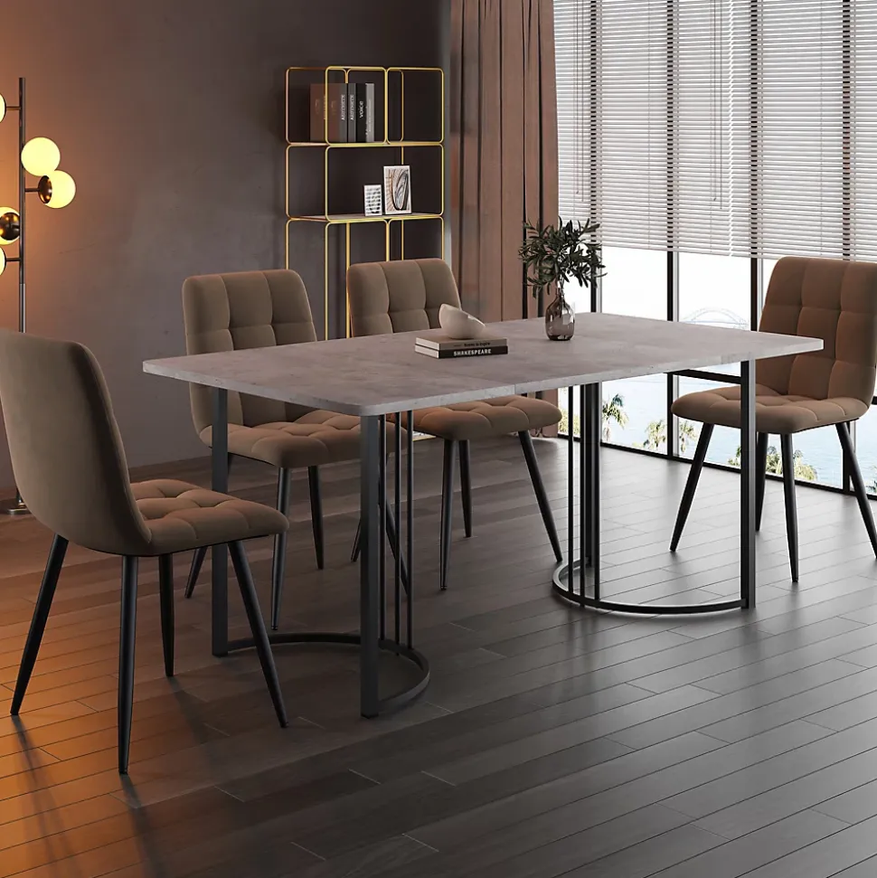 Ensemble table et chaises 140x80x75 cm avec 4 chaises, plateau MDF effet marbre et chaises velours