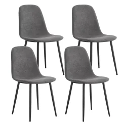 Ensemble table et chaises 117x68x75 cm avec 4 chaises en lin gris, table rectangulaire MDF, pieds métal doré