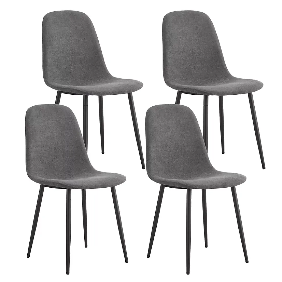Ensemble table et chaises 117x68x75 cm avec 4 chaises en lin gris, table rectangulaire MDF, pieds métal doré
