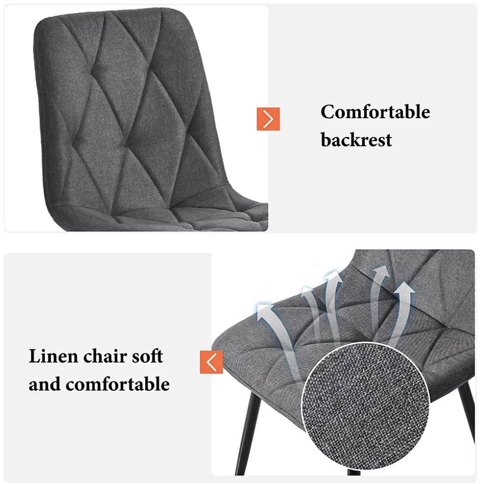 Ensemble Table et Chaises - Table Rectangulaire MDF avec 4 Chaises Lin à Motif Twill, Pieds Métal Noir, Blanc & Gris, 117x68x75 cm