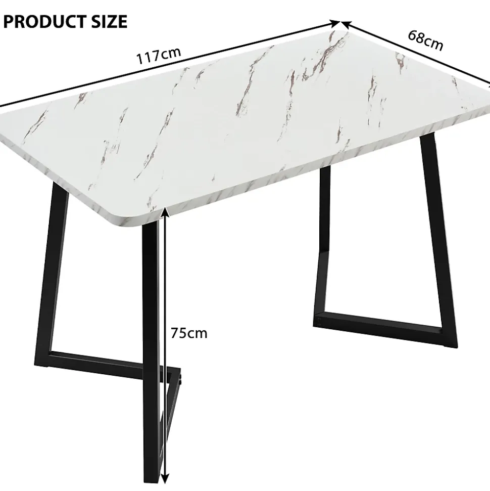 Ensemble Table et Chaises - Table Rectangulaire MDF avec 4 Chaises Lin à Motif Twill, Pieds Métal Noir, Blanc & Gris, 117x68x75 cm