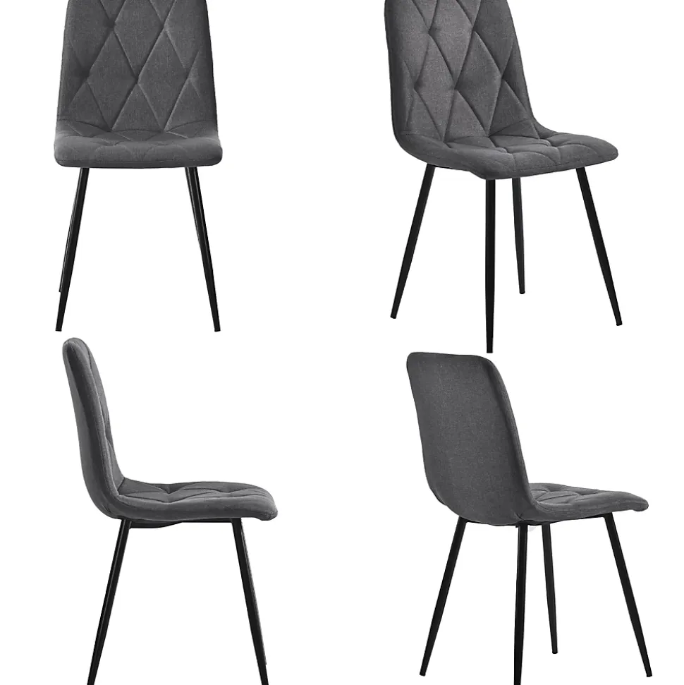 Ensemble Table et Chaises - Table Rectangulaire MDF avec 4 Chaises Lin à Motif Twill, Pieds Métal Noir, Blanc & Gris, 117x68x75 cm