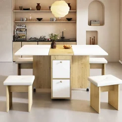 Ensemble table et chaises 120x80x75 cm avec 4 chaises table rabattable et extensible blanc et chêne