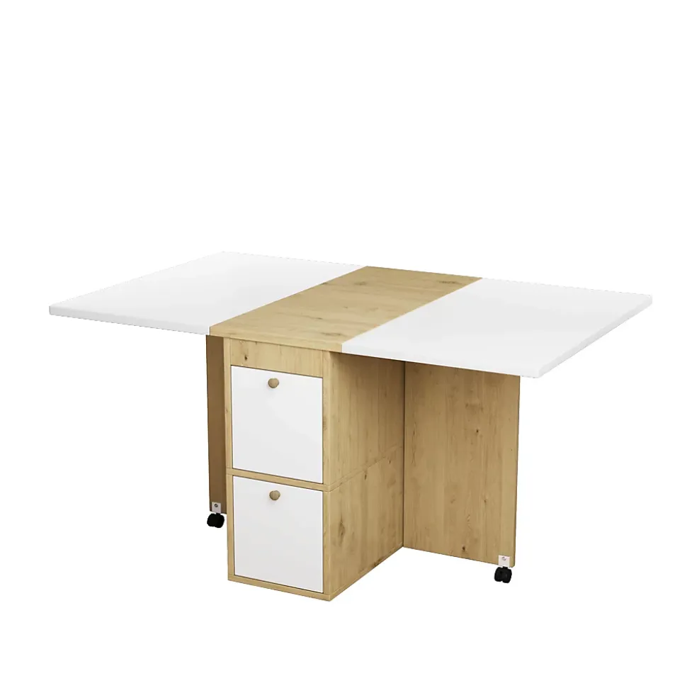Ensemble table et chaises 120x80x75 cm avec 4 chaises table rabattable et extensible blanc et chêne