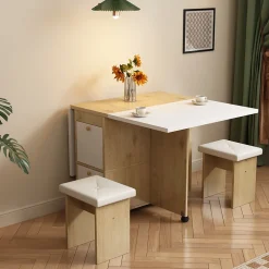 Ensemble table et chaises 120x80x75 cm avec 4 chaises table rabattable et extensible blanc et chêne