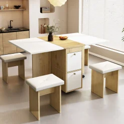 Ensemble table et chaises 120x80x75 cm avec 4 chaises table rabattable et extensible blanc et chêne