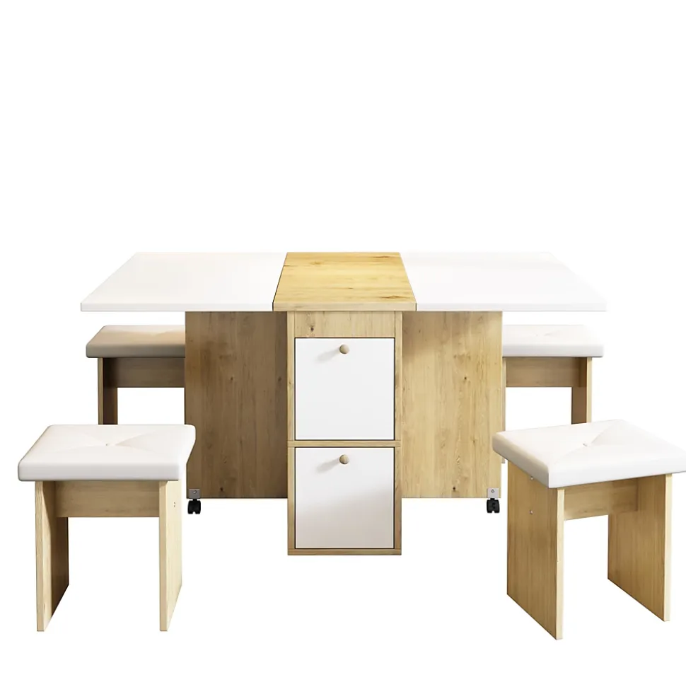 Ensemble table et chaises 120x80x75 cm avec 4 chaises table rabattable et extensible blanc et chêne