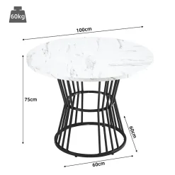 Ensemble table et chaises 100x75x75 cm avec 4 chaises, table ronde MDF motif marbre et chaises velours