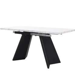 Ensemble table et chaises 99-159x74x77 cm, 4 chaises velours, structure métal, table extensible effet marbre