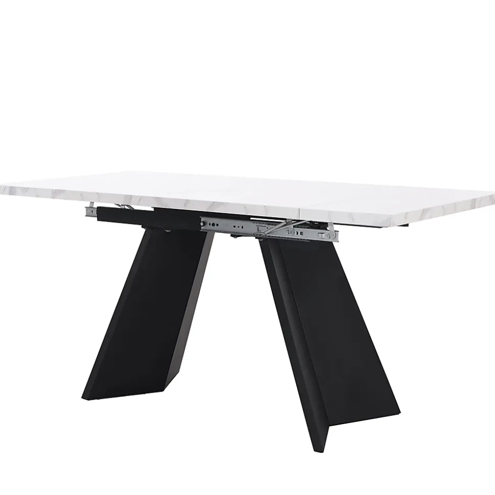 Ensemble table et chaises 99-159x74x77 cm, 4 chaises velours, structure métal, table extensible effet marbre