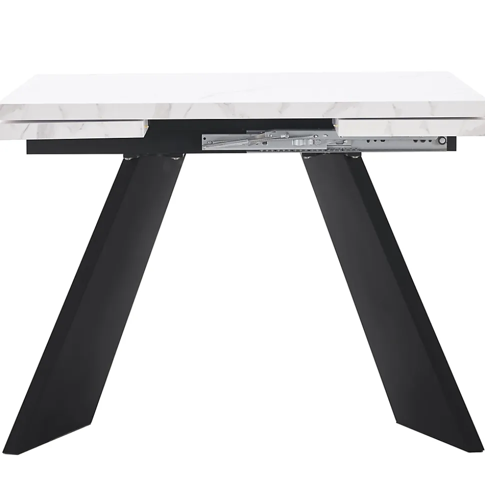 Ensemble table et chaises 99-159x74x77 cm, 4 chaises velours, structure métal, table extensible effet marbre