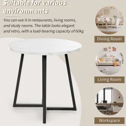Ensemble table et chaises table ronde diamètre 80 cm, hauteur 75 cm, avec 4 chaises en velours et pieds métal