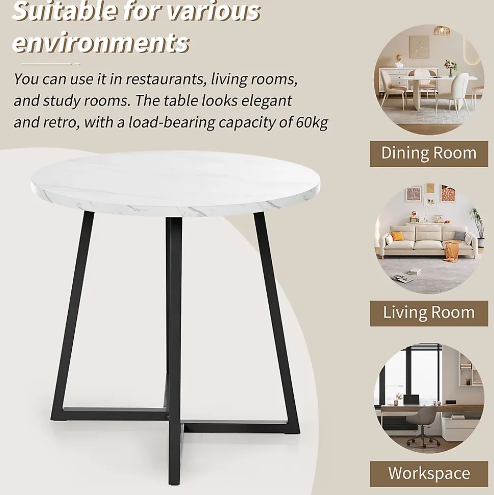 Ensemble table et chaises table ronde diamètre 80 cm, hauteur 75 cm, avec 4 chaises en velours et pieds métal