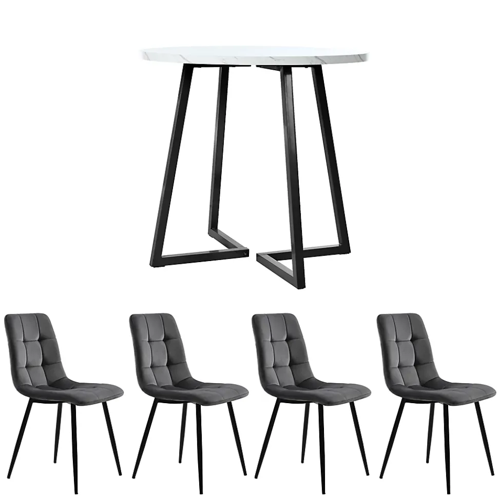 Ensemble table et chaises table ronde diamètre 80 cm, hauteur 75 cm, avec 4 chaises en velours et pieds métal