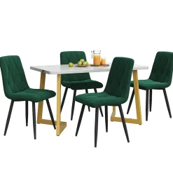 Ensemble table et chaises 117x68x75 cm avec 4 chaises velours vert, table rectangulaire MDF, pieds dorés