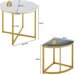 Ensemble Table et Chaises de Salle à Manger Moderne, Table Ronde avec 4 Chaises en Velours Gris et Pieds Dorés, 80x80x75 cm