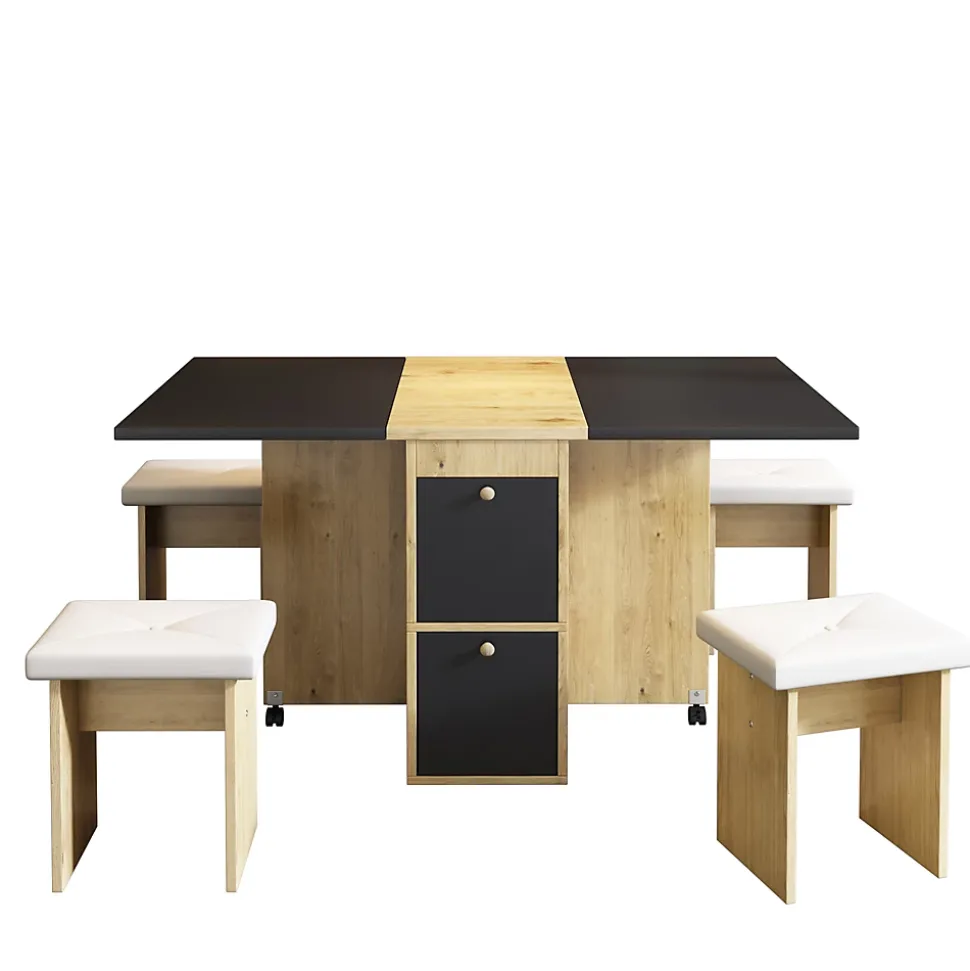 Ensemble Table et Chaises - Table à Manger Extensible 120x80x75 cm avec 4 Chaises - Blanc Chêne Noir