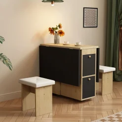 Ensemble Table et Chaises - Table à Manger Extensible 120x80x75 cm avec 4 Chaises - Blanc Chêne Noir