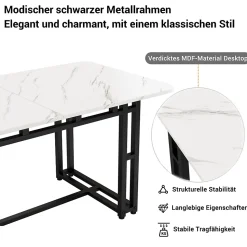 Ensemble Table et Chaises - Table Rectangulaire en MDF avec 4 Chaises en Velours, Pieds Métal Noir - Blanc et Vert Foncé