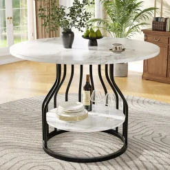 Ensemble table et chaises 80x80x76 cm table ronde avec 4 chaises en velours, plateau MDF effet marbre