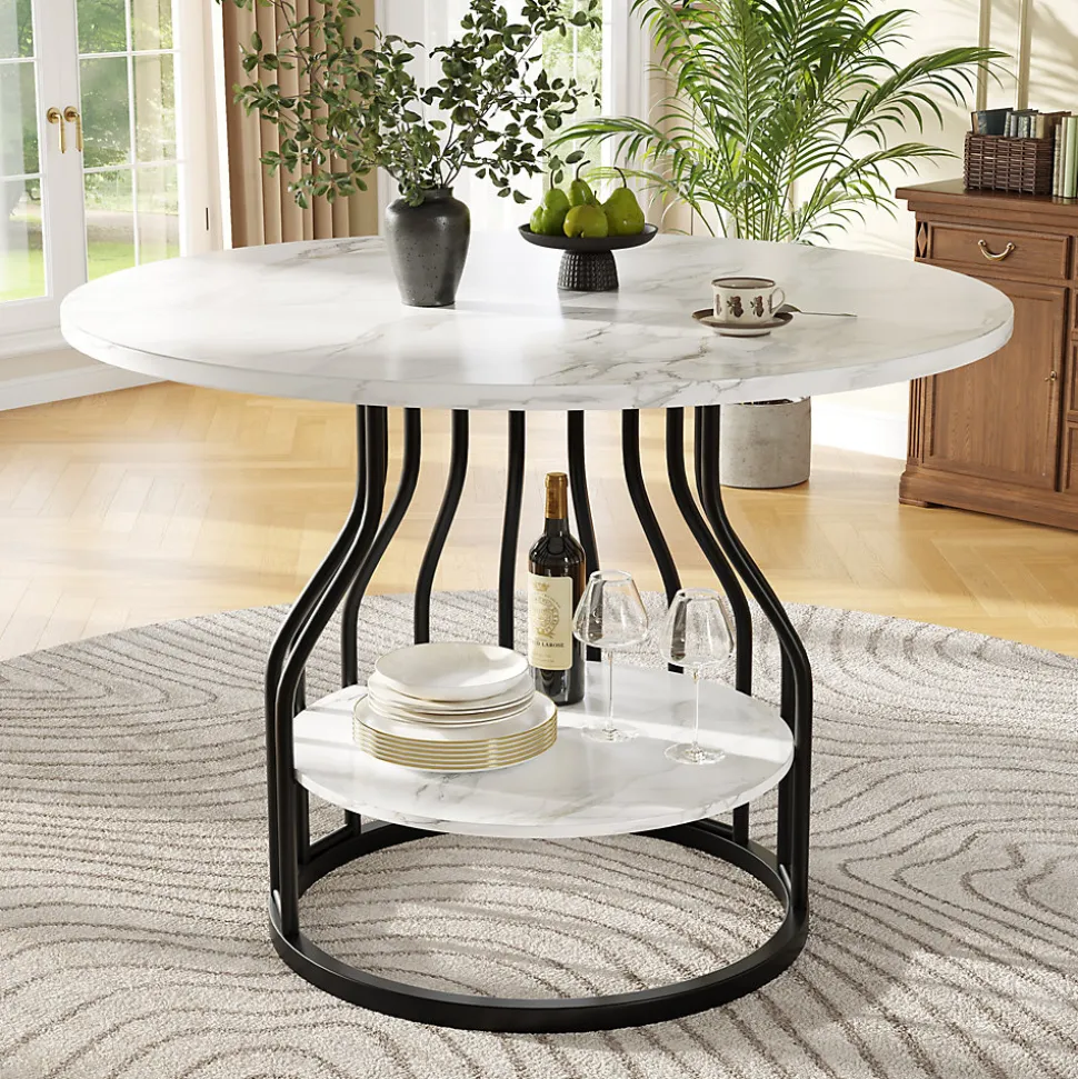 Ensemble table et chaises 80x80x76 cm table ronde avec 4 chaises en velours, plateau MDF effet marbre