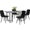 Ensemble table et chaises 140x80x75 cm avec 4 chaises assise rembourrée velours et structure métal