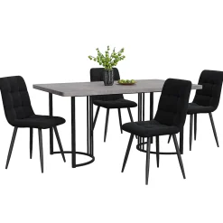 Ensemble table et chaises 140x80x75 cm avec 4 chaises assise rembourrée velours et structure métal