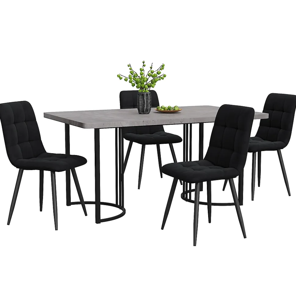 Ensemble table et chaises 140x80x75 cm avec 4 chaises assise rembourrée velours et structure métal