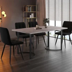 Ensemble table et chaises 140x80x75 cm avec 4 chaises assise rembourrée velours et structure métal