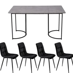 Ensemble table et chaises 140x80x75 cm avec 4 chaises assise rembourrée velours et structure métal