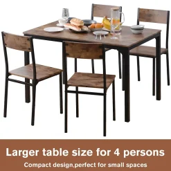 Ensemble Table et Chaises - Table 108x65 cm MDF avec 4 Chaises Métal, Surface PVC, design Gain de Place, Marron
