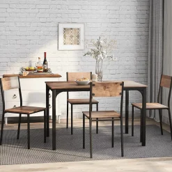 Ensemble Table et Chaises - Table 108x65 cm MDF avec 4 Chaises Métal, Surface PVC, design Gain de Place, Marron